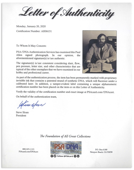 Paul Allen 8'' x 10'' Signed Photo -- With PSA/DNA COA